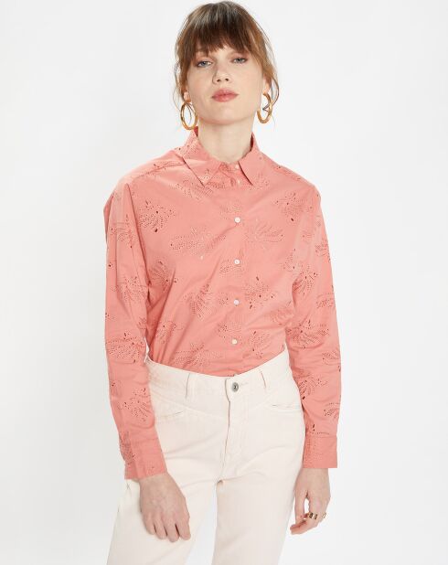 Chemise Ebrizia brodée ajourée bois de rose