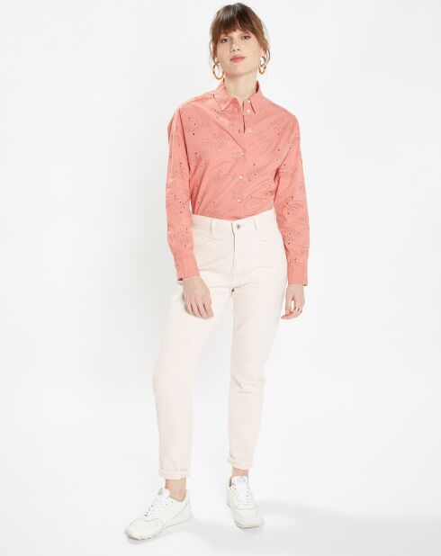 Chemise Ebrizia brodée ajourée bois de rose