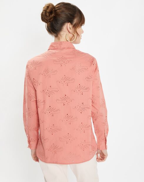 Chemise Ebrizia brodée ajourée bois de rose