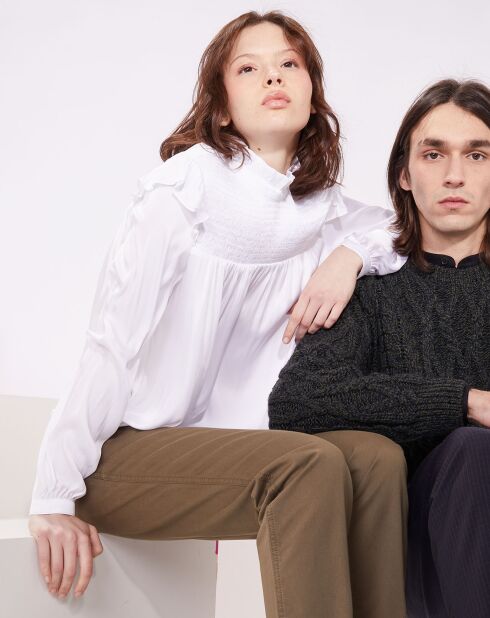 Top manches longues avec col Smock blanc