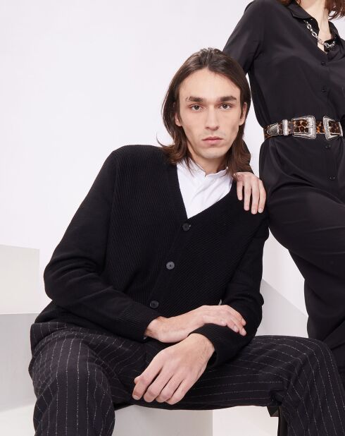 Cardigan 100% Laine avec détails point noir