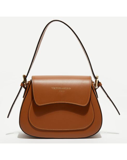 Sac porté épaule en Cuir Laura camel - 23x18x9 cm