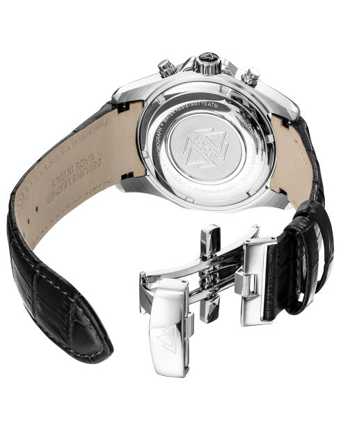 Montre Homme Quartz en Cuir Volcan noir/argenté