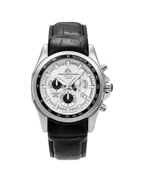Montre Homme Quartz en Cuir Volcan noir/argenté