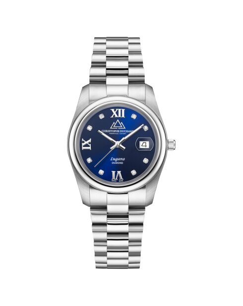Montre Femme Quartz en Acier Lugano Diamant 0.36 ct argenté/bleu