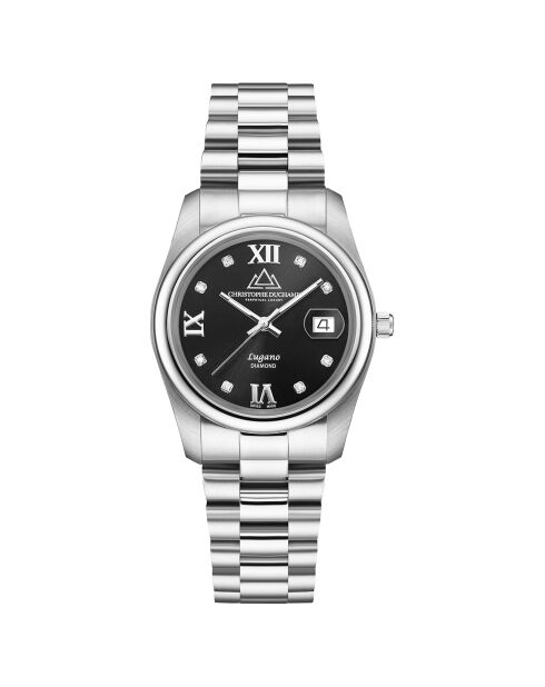 Montre Femme Quartz en Acier Lugano Diamant 0.36 ct argenté/noir
