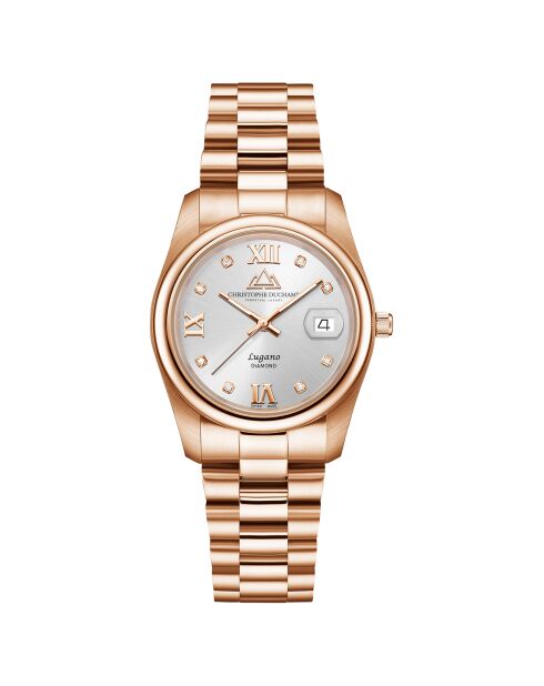 Montre Femme Quartz en Acier Lugano Diamant 0.36 ct doré rose