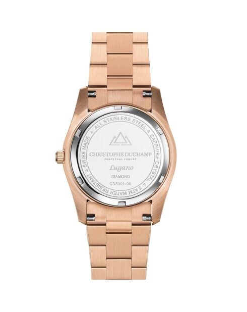 Montre Femme Quartz en Acier Lugano Diamant 0.36 ct doré rose