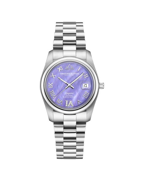 Montre Femme Quartz en Acier Lugano VI Diamants 0.495 ct argenté/violet