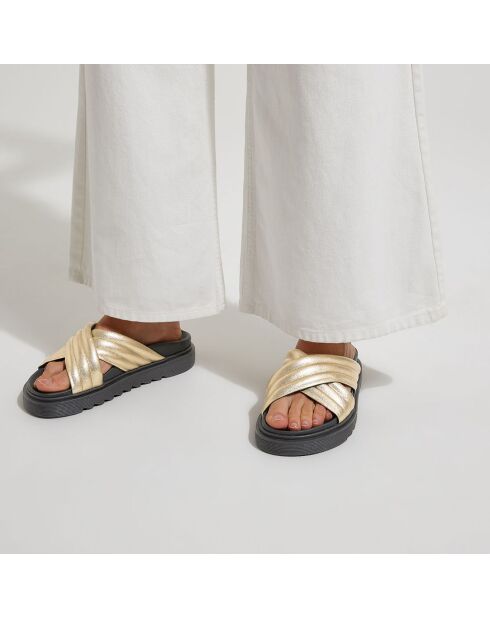 Mules plates en Cuir matelassées dorées