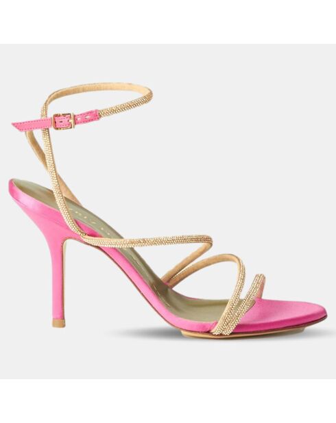 Sandales en Soie & Strass roses - Talon 9 cm