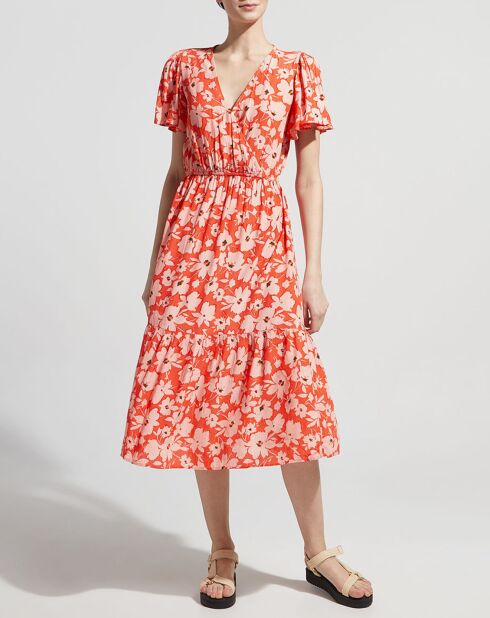 Robe midi Lauralie imprimée orange/rose