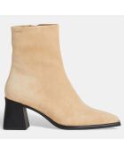 Bootss en Velours de Cuir Hedda beiges - Talon 7 cm