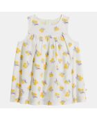 Robe en Coton Bio Biche popeline aop écru/jaune