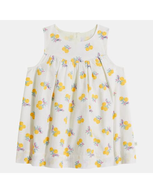 Robe en Coton Bio Biche popeline aop écru/jaune