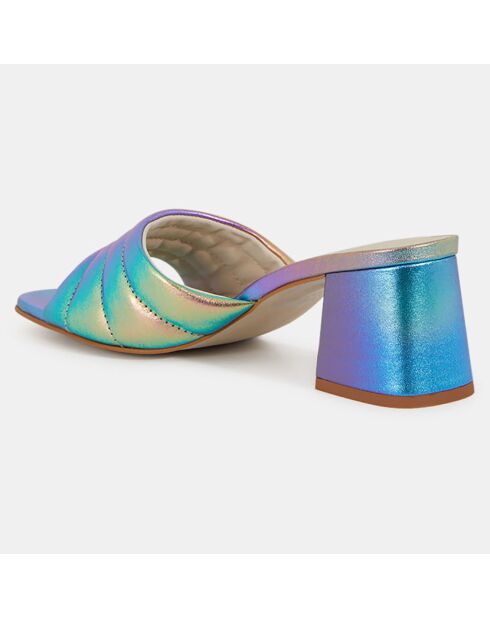 Mules à talon en Cuir matelassées multicolores - Talon 6 cm