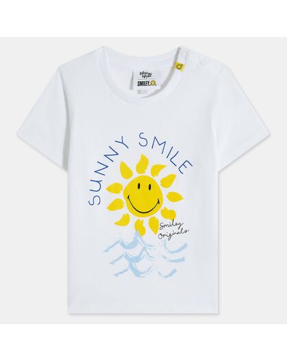 T-Shirt en Coton Bio Binos mc smiley écru/jaune