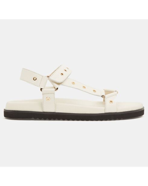 Ledersandale mit ecrufarbenen Zierösen mit Klettverschluss