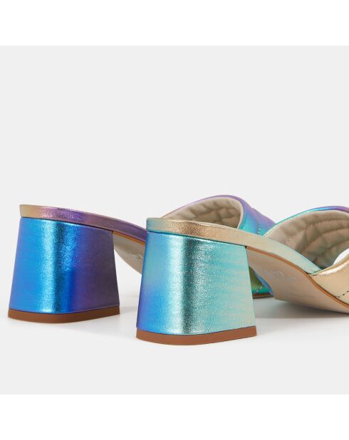Mules à talon en Cuir matelassées multicolores - Talon 6 cm