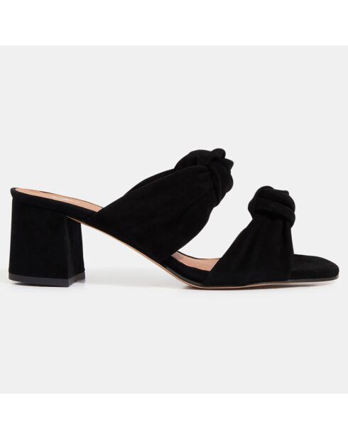 Mules à talon en Velours de Cuir noires - Talon 5.5 cm