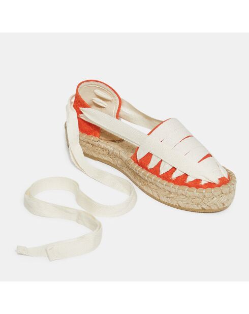 Alpargatas de algodón orgánico con corbatas en color crudo/naranja