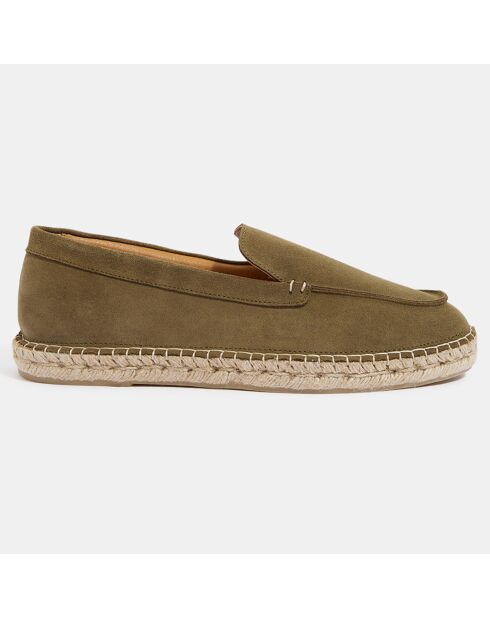 Mocassins espadrilles en Velours de Cuir vert chiné