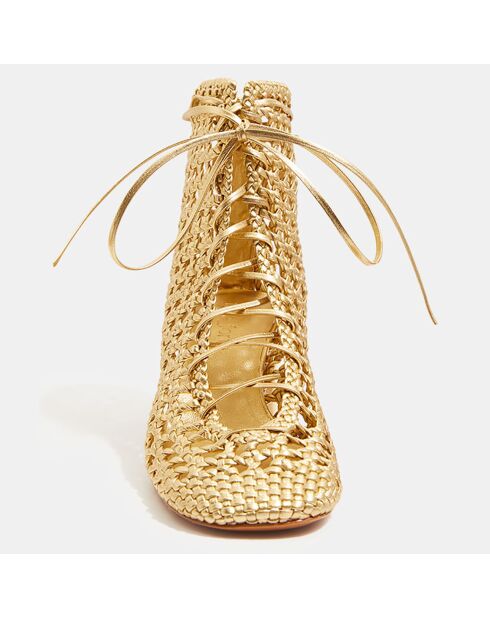Boots en Cuir Hand-woven Chic Ankle dorées - Talon 5,5 cm