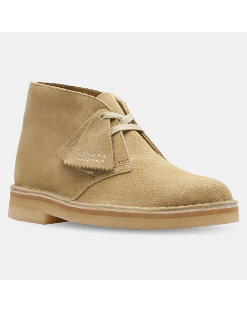 Beige fluwelen leren woestijnlaarzen