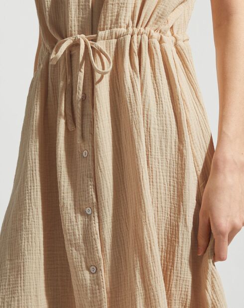 Robe en Lin & Coton Lalie col chemisier beige