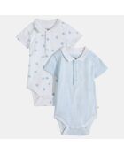 2 Bodies en Coton Bio ml polo bleu/écru