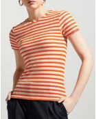 T-Shirt en Velours chenille rayé orange/beige