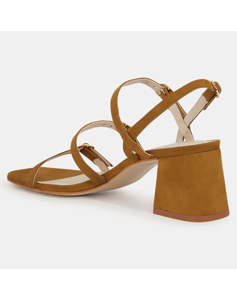 Bruine leren sandalen met hak - hak van 6 cm