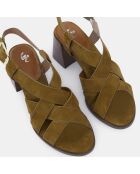 Sandales à talon en Cuir vert kaki - Talon 7 cm