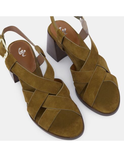 Sandales à talon en Cuir vert kaki - Talon 7 cm