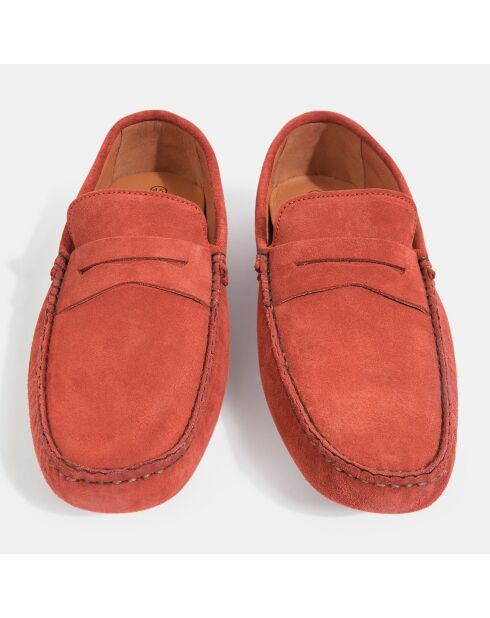 Mocassins en Velours de Cuir Diego orange brique