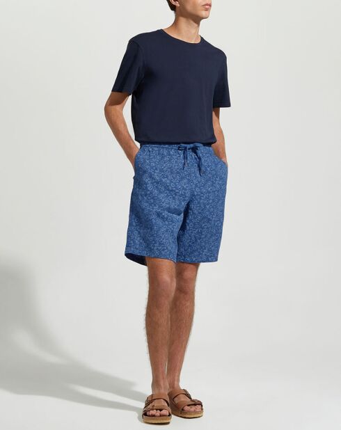 Bermuda en Coton& Lin Pudocklinp print bleu foncé