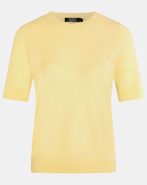 Pull 100% Cachemire Difi manches courtes jaune