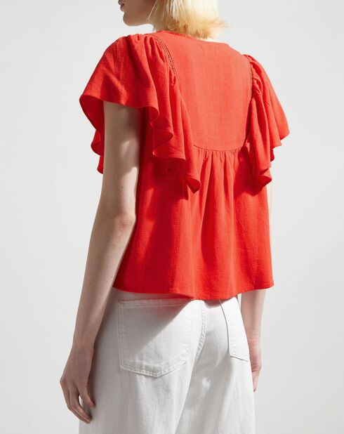 Top à volant en Coton & Lin Leonie orange