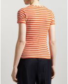 T-Shirt en Velours chenille rayé orange/beige