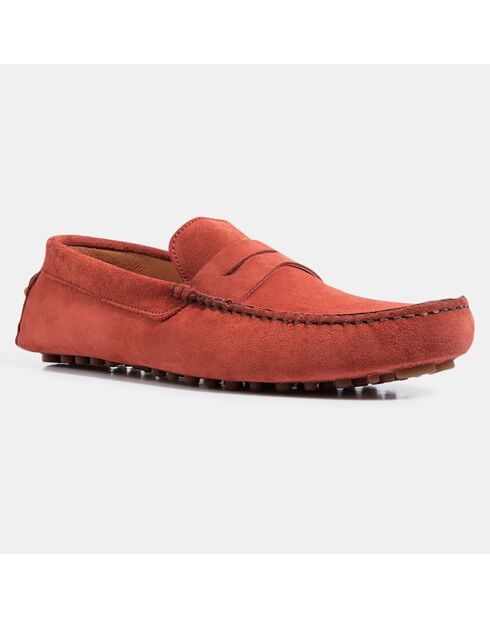 Mocassins en Velours de Cuir Diego orange brique