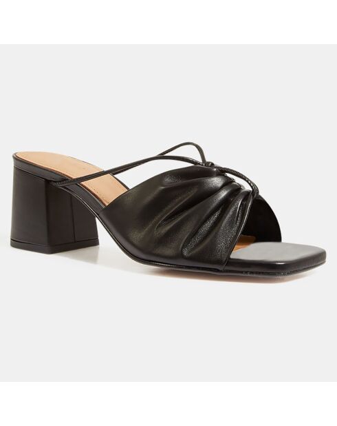 Mules en Cuir Olivia noires - Talon 7 cm