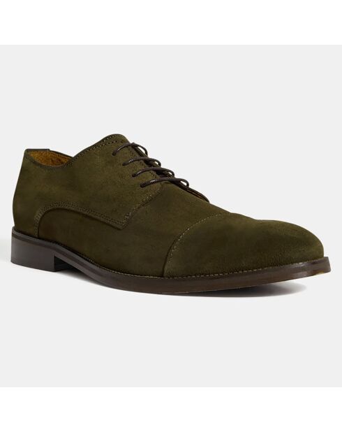 Derbies en Velours de Cuir vert kaki