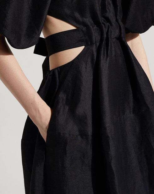 Abito midi in misto lino con intaglio Mimosa nero