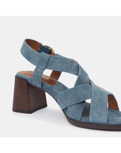 Blauwe sandalen van jeansleer met hak - Hak 7 cm