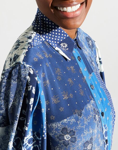 Robe 100% Soie Lora bleue