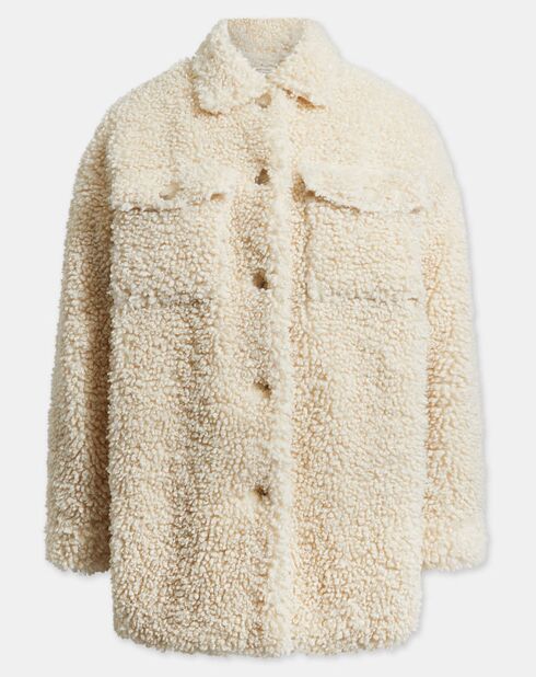 Ecru oversized jas van imitatiebont in copernic
