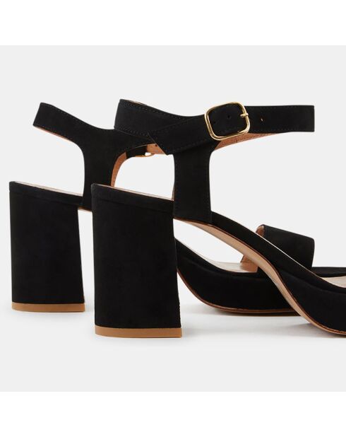 Sandalias negras con tacón de piel - Tacón de 7,5 cm