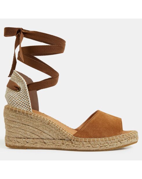 Espadrilles compensées en Velours de Cuir Ania camel - Talon 8 cm