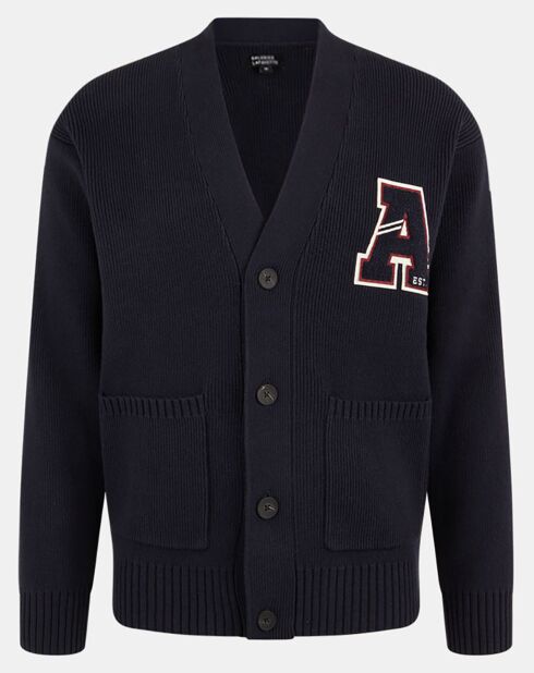 Cardigan en Coton & Laine Fardi varsity bleu marine