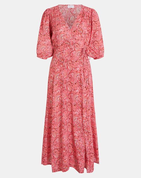 Robe midi portefeuille Nacre imprimée rose